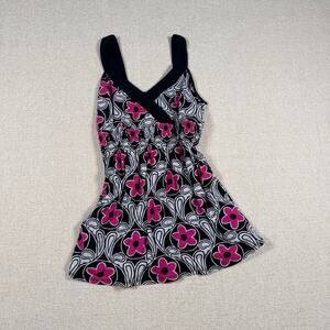 Pink Black Women's babydoll vintage y2k top petite floral pattern long